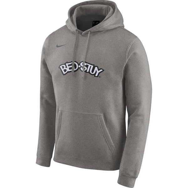 NIKE NBA BROOKLYN NETS LOGO FLEECE HOODIE DARK GREY HEATHER