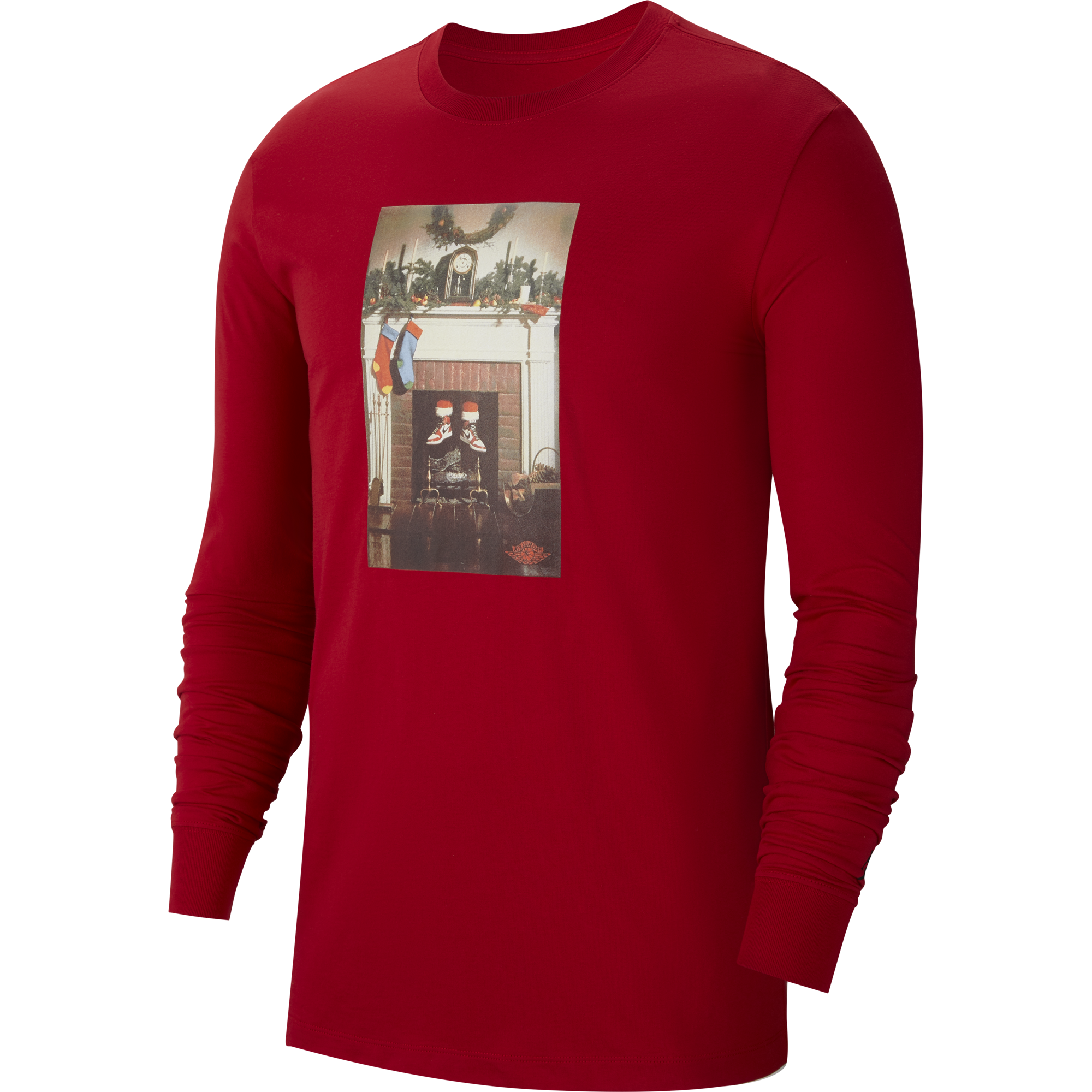 NIKE AIR JORDAN JUMPMAN CHMINEY CHRISTMAS LONG-SLEEVE CREW TEE GYM RED