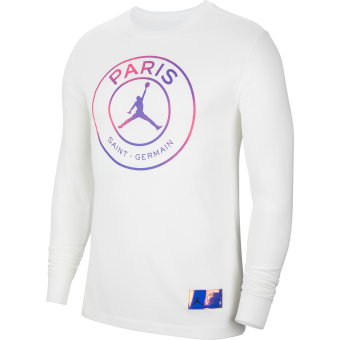 NIKE AIR JORDAN PSG PARIS SAINT GERMAIN LONG SLEEVE TEE WHITE for 35.00 kicksmaniac